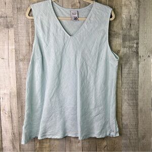 Match Point 100% Linen Size XL V-Neck Baby Blue Tank/Tunic w/4” Side Slit